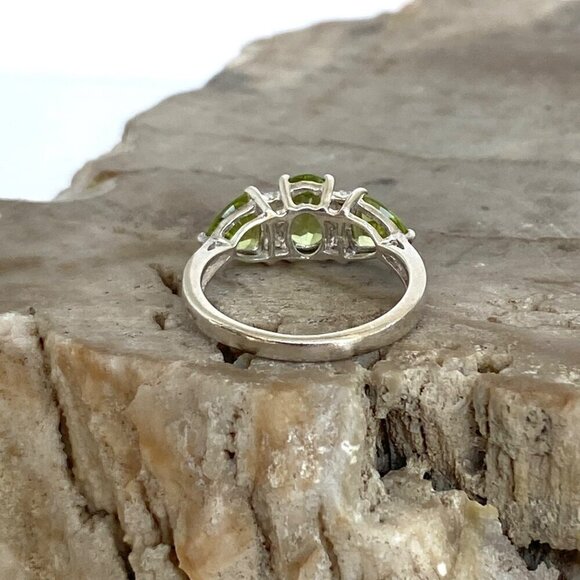 Sterling Silver 925 STS Chuck Clemency Oval Peridot 3 Stone Ring Sz 4.75 - Picture 6 of 16